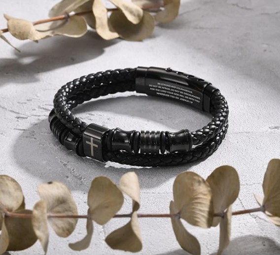 christian leather scripture bracelet for men
