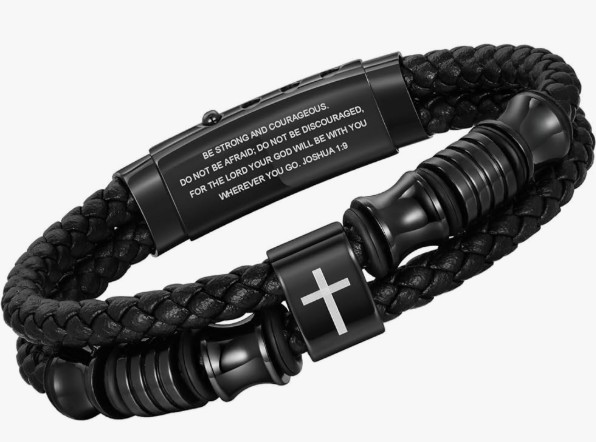 christian leather scripture bracelet for men