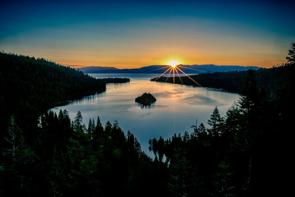 Lake Tahoe; body of water during golden hour