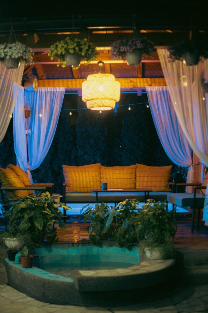 a living room with a couch and a table