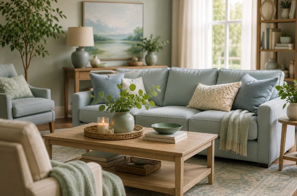 Simple Decorating Ideas; peaceful blue and green decor