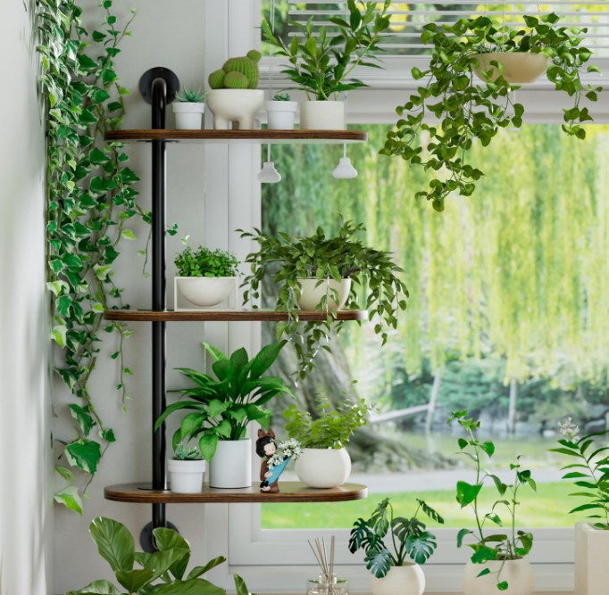 vertical gardening; wall plant shelf