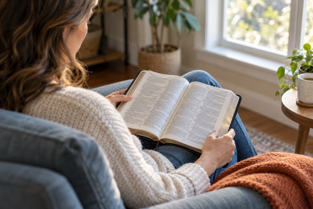 Read First in the Bible; Quiet Bible reading by the window
